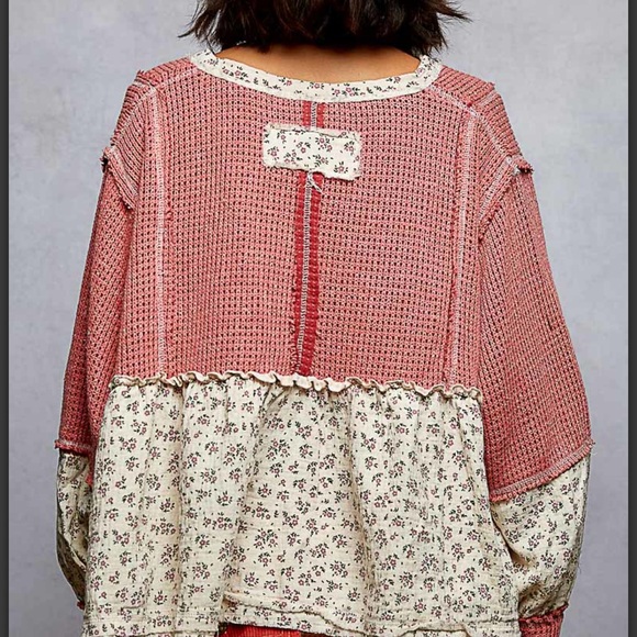 Final Sale! 13 💕 POL Floral  Patchwork Top - Picture 4 of 7